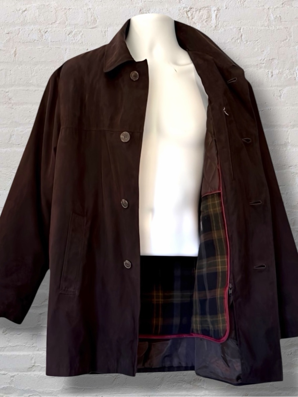Newport Harbor Men’s Brown Coat Jacket M –Quilted Lining, Zip-Out Plaid Interior